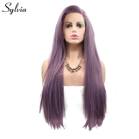 Sylvia Long Silky Straight Hair Purple Synthetic Lace Front Wig For