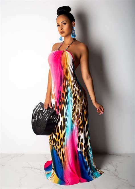 Colorful Halter Maxi Party Dress Elegant Trendy Ladies Fashion Gotita Brands