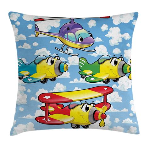 Cartoon Decor Throw Pillow Cushion Cover Kids Cute Airplanes And