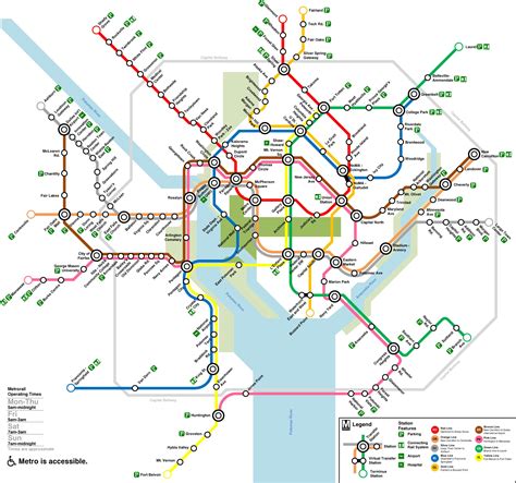 Mapa Del Metro De Washington Dc Líneas De Metro Y Estaciones De Metro