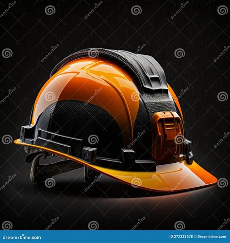 An Orange And Black Hard Hat On Black Background Generative Ai Stock