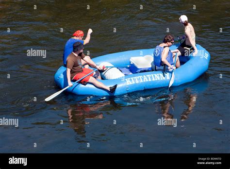 People On A Float Trip Down The Delaware River Raft Float Rubber