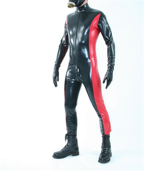 Latex Rubber Tight Bodysuit Mens Latex Catsuit Front Zipped Latex