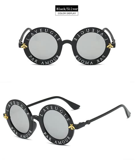 Retro Round Sunglasses English Letters Little Bee Sun Glasses Men Women