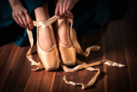 Ballet Dancer Tying Her Pointe Shoes Pointe Shoes Pointe Shoes