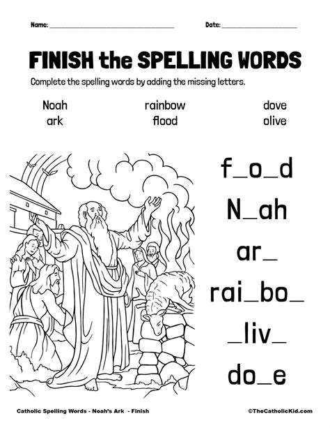 catholic spelling vocabulary words noahs ark worksheets thecatholickidcom