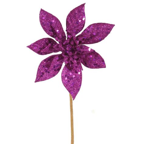 11 Fuchsia Pink Glitter Poinsettia Flower Artificial Christmas Spray