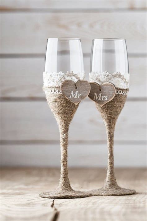 Rustic Wedding Toasting Glasses For Mr And Mrs These Champagne Flutes