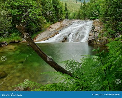 Waterfall With A Lagoon On Mountain Stream Stock Photo Image Of Grey