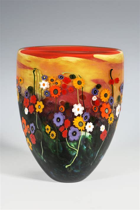 Garden Series Vase In Red And Yellow By Shawn Messenger Art Glass Vase