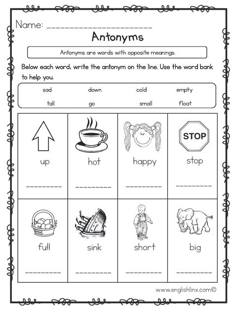 k5 learning synonyms and antonyms preschool k worksheets