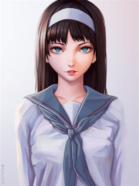 Hd Wallpaper Anime Anime Girls Long Hair Brunette Aqua Eyes