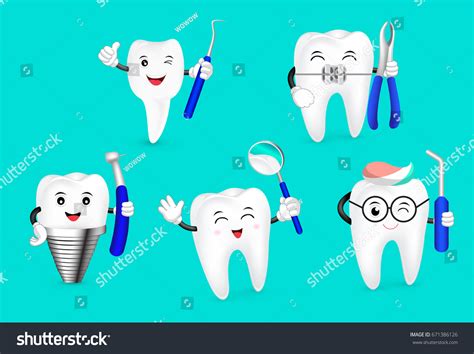 cute cartoon tooth happily dental tool stock vector royalty free 671386126 shutterstock