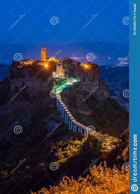 Night View Of The Village Of Civita Di Bagnoregio Stock Image Image