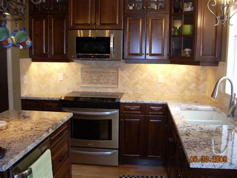 #23 modern mosiac kitchen backsplash. Herringbone Travertine Backsplash