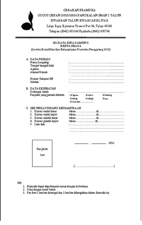 Contoh Formulir Pendaftaran Organisasi Pramuka Indonesia IMAGESEE