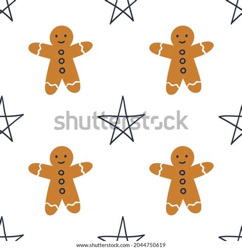 Seamless Pattern Gingerbread Man Stars On Stock Vector Royalty Free