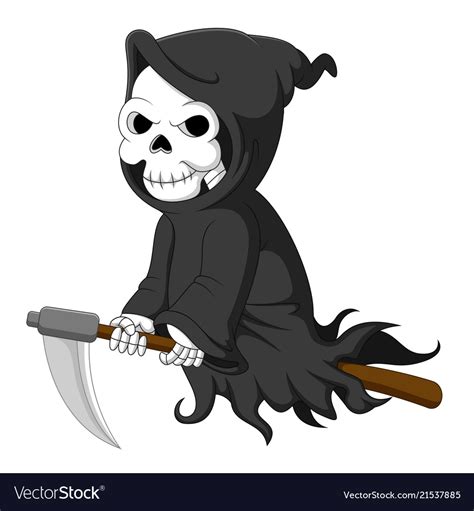 Cute Cartoon Grim Reaper Riding Scythe Royalty Free Vector