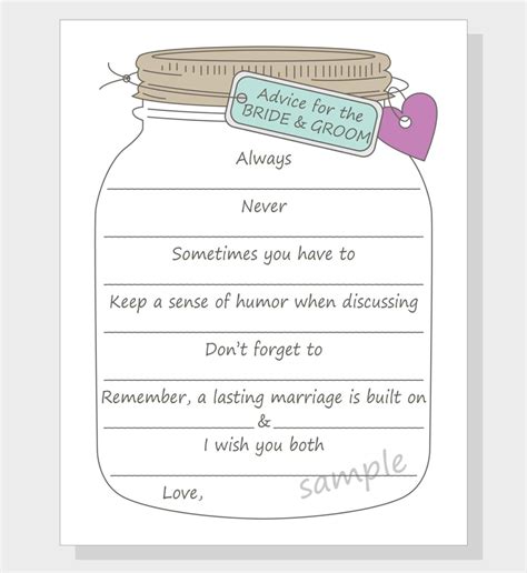 Advice For The Bride Groom Printable Cards For A Wedding Or Etsy