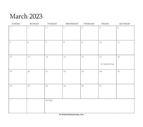 March 2023 Editable Calendar