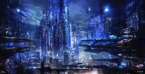 Wallpaper City Cityscape Night Cyberpunk Reflection
