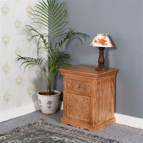 Russell Mango Wood Bedside Table With Storage Oak World