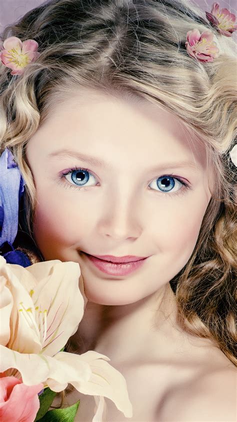 Beautiful Little Girl Hair Flowers Blue Eyes Portrait
