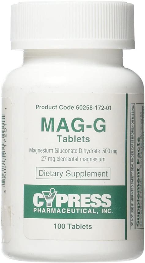 Cypress Pharma Mag G Tablets Magnesium Gluconate Dietary Supplement 100 Tablets