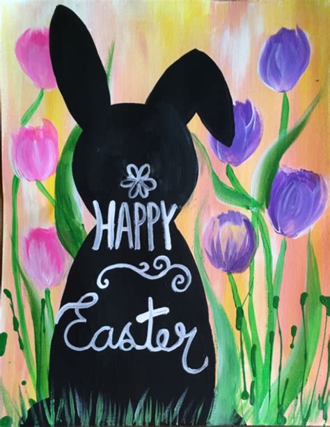 Easter Canvas Painting Bunny Silhouette Acrylic Painting Tutorial