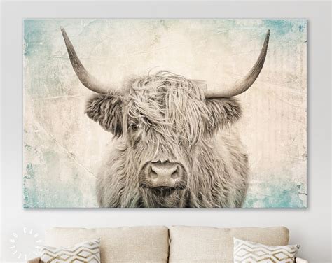 Vintage Highland Cow Canvas Print Highland Cow Old Wall Etsy