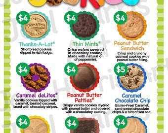 2019 ABC Girl Scout Cookie Price List GS Booth Menu 8.5 x 11 | Etsy ...