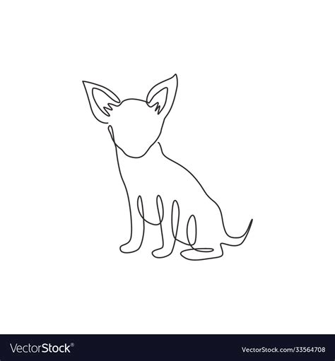 Single One Line Drawing Funny Chihuahua Dog Vector Image