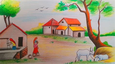 Village scenery drawing with Color pencil//Landscape ... • 1,6 млн просмотров 1 год назад.