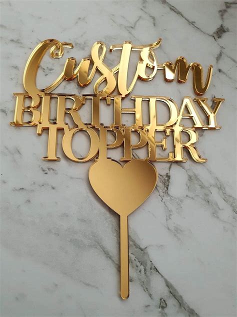 Birthday Custom Cake Topper Acrylic Cake Decoration Gold Etsy