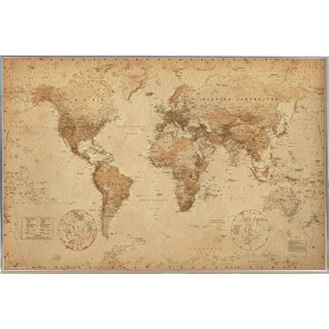World Map Antique With Choice Of Frame 24x36 Framed World Map
