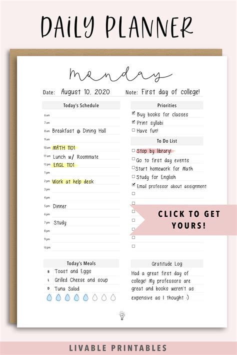 7 Day Planner Daily Printable Daily Planner Pages Daily Printable