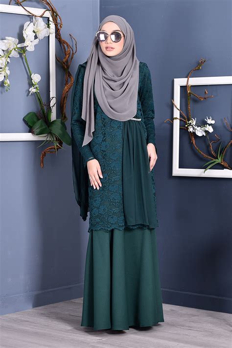 Baju Kurung Lace Sabrina – Emerald Green – MuslimahClothing.Com