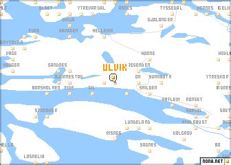 Belediye, hardangerfjord'dan deniz seviyesinden 1.800 metre (5.900 ft) yüksekliğe. Ulvik (Norway) map - nona.net