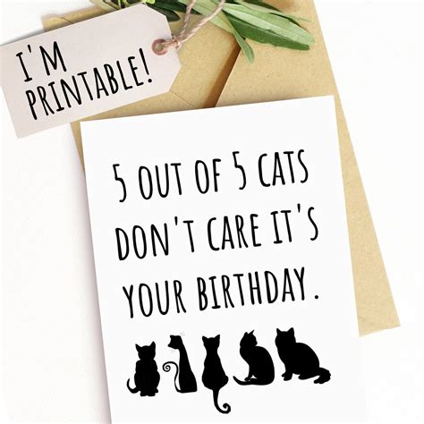 Printable Funny Cat Birthday Card Large Print Minimalist Etsy