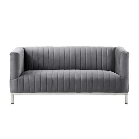 Inspired Home Daniel 327 In Greychrome Velvet 2 Seater Tuxedo Sofa