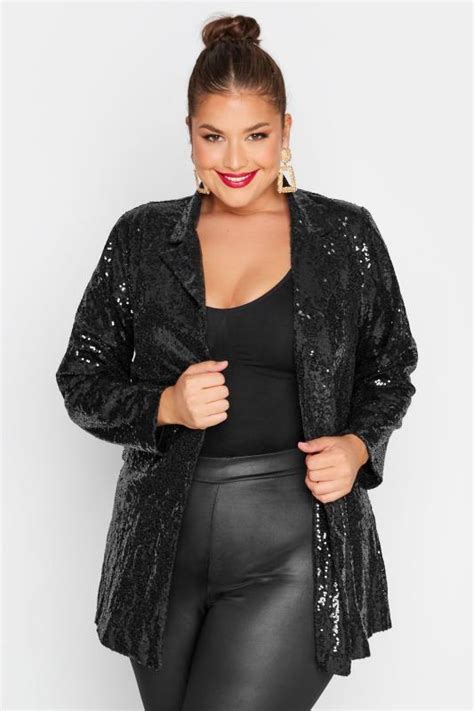 Plus Size Curve Black Sequin Blazer Yours Clothing