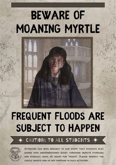 Printable Moaning Myrtle Poster Beware Of Floods Bathroom Etsy