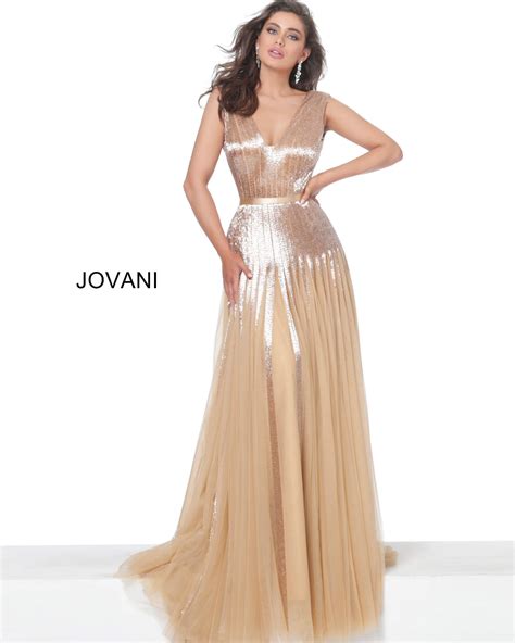 Jovani Dress 65830 Gold Beaded Sleeveless Evening Dre Maxi Dress