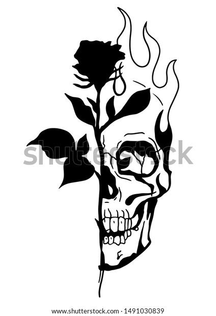 Anchor, dagger, skull, flower, star, heart, dices, bone, diamond, scull, pistol and cool bearded man. Skull Black Rose Tattoo Stock Illustration 1491030839