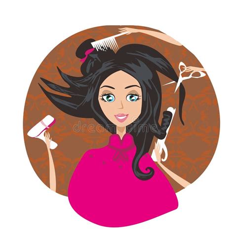 Hair Stylist Work On Woman Hairstyle Stock Vector Illustration Of