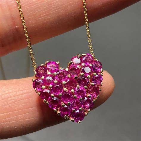 Ruby Heart Shaped Pendant Necklace In 14k Gold Etsy