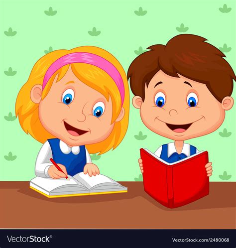 Cartoon Boy And Girl Study Together Royalty Free Vector