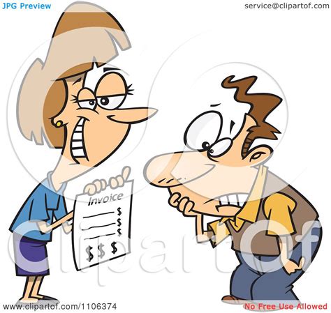 Clipart Grinning Woman Presenting Her Client With A Billing Invoice Royalty Free Vector