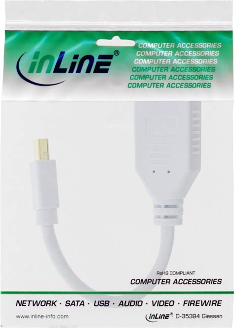 Inline Mini Displayport Socket On Displayport Plug Adapter White