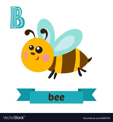 Bee B Letter Cute Children Animal Alphabet In Vector Image